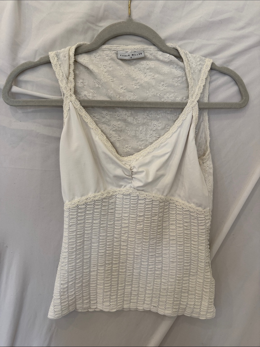 Karen Millen White lace stretch Tank Top sz 2